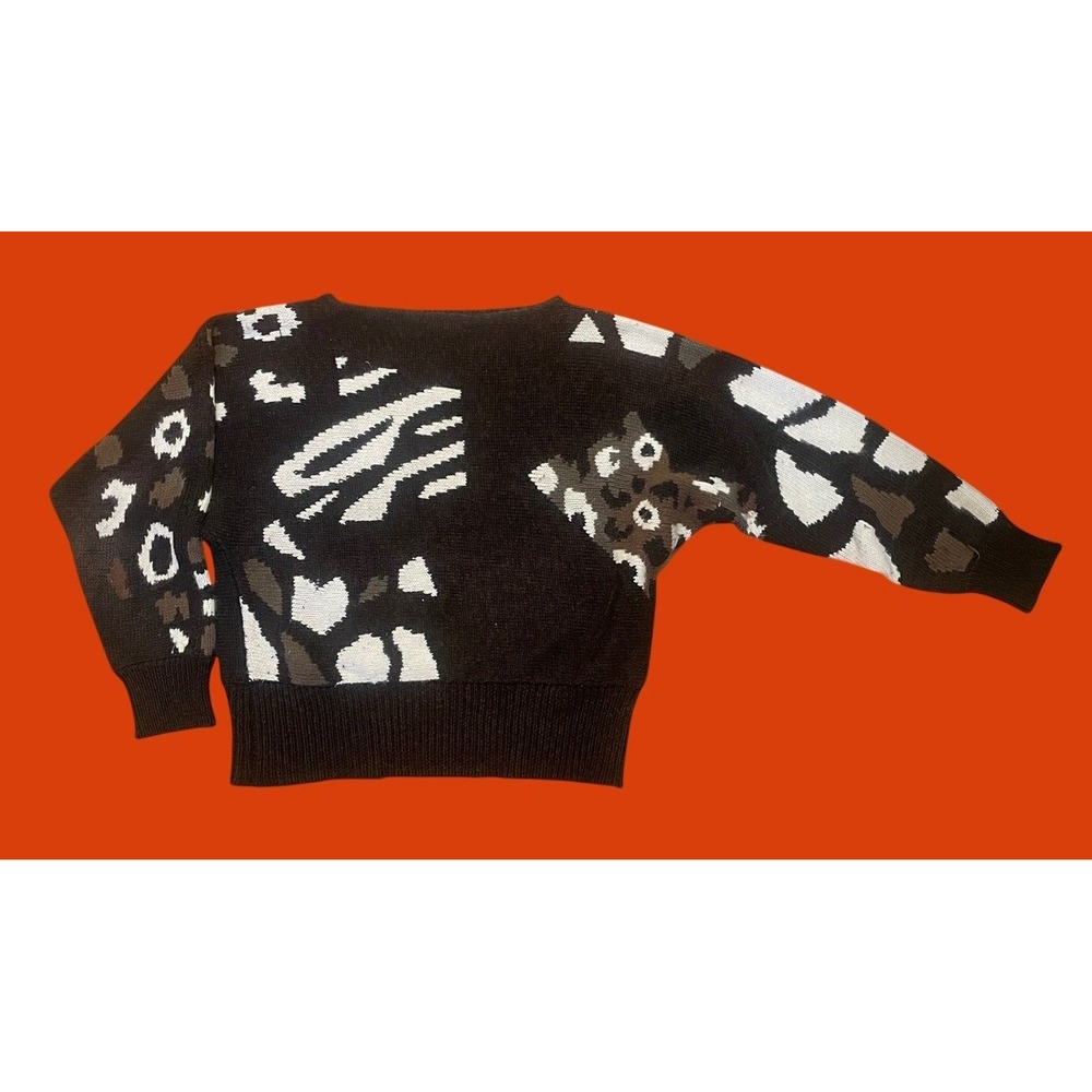 I.B. Diffusion Sweater Vintage Abstract Animal Print Ramie Angora Brown Large